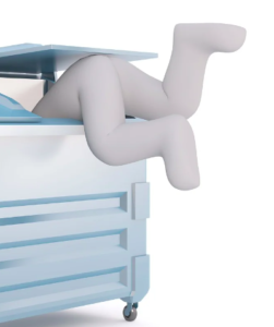 Illustration of a figure climbing headfirst into a wheeled recycling bin